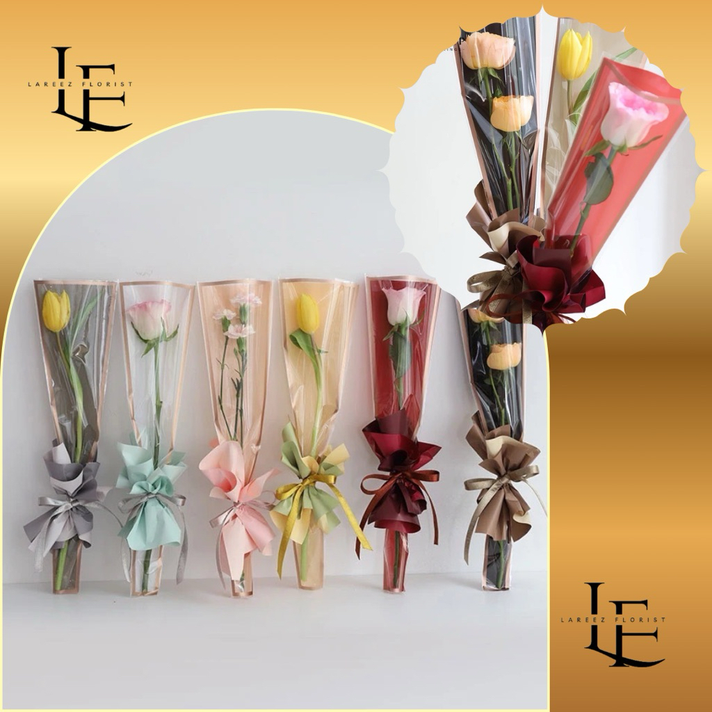 

[1 PACK/ 50 PCS] Flower Wrapping Paper Single Plastic Bourquet List Gold Cellophane Kertas Bungkus Pembungkus Bunga Satuan Plaswt ik Bening Genggam Anti Air Waterproof