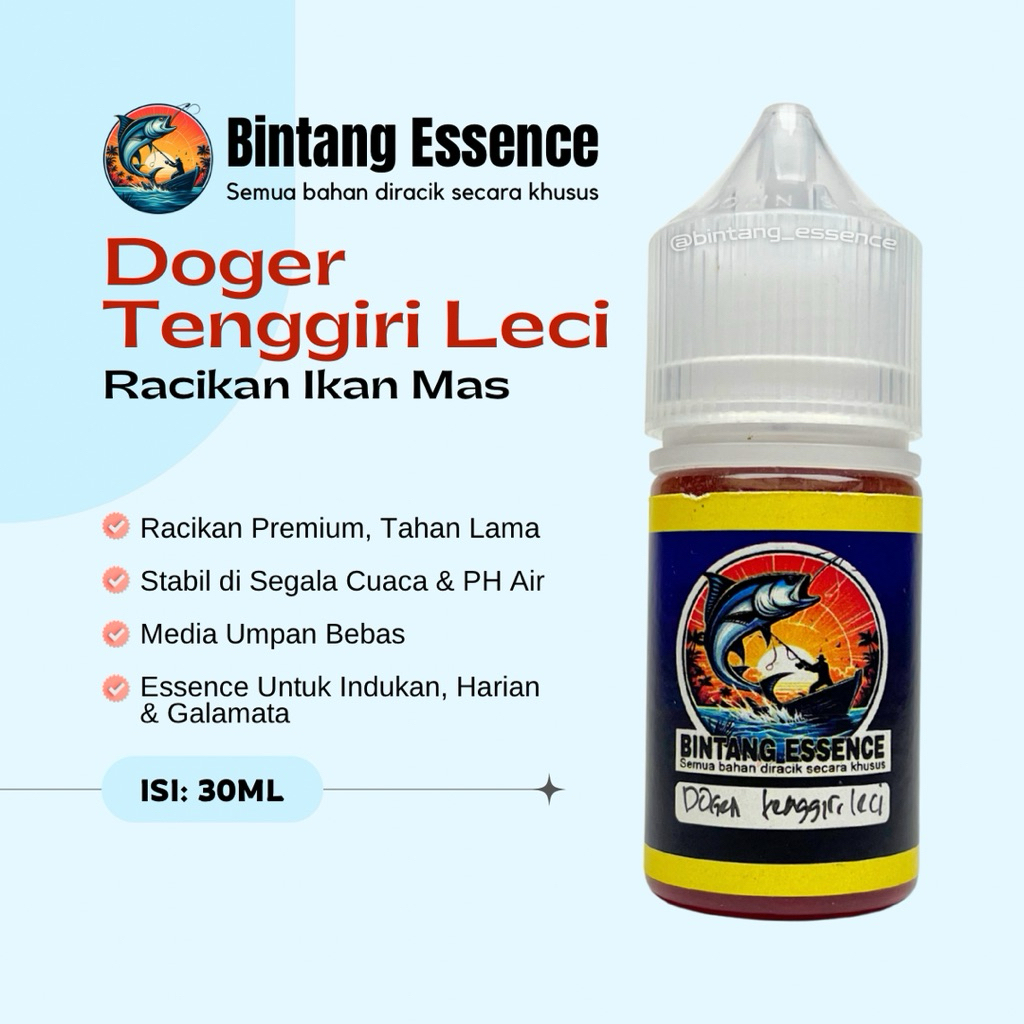 

Essence Ikan Mas Doger Tenggiri Leci 30ml – Bintang Essence | Wangi Kuat, Dijamin Ngumpul