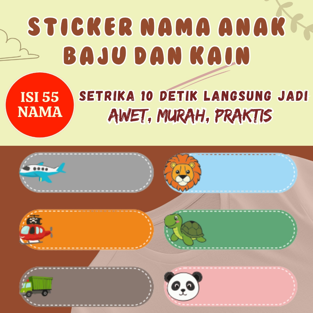 

Stiker Kain Custom 55 PCS Stiker Label Nama Kain Baju Anak Sablon Setrika sticker aesthetic custom