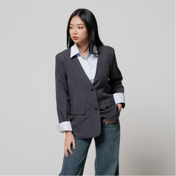 This Is April Atasan Outerwear Wanita Lengan Panjang Khalesi Blazer Grey 60008000