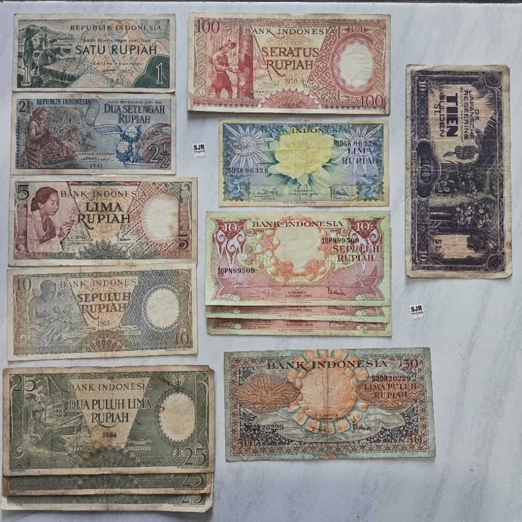Uang Jadul 1 2½ 5 10 25 50 100 Rupiah Indonesia Kertas Tien Asli