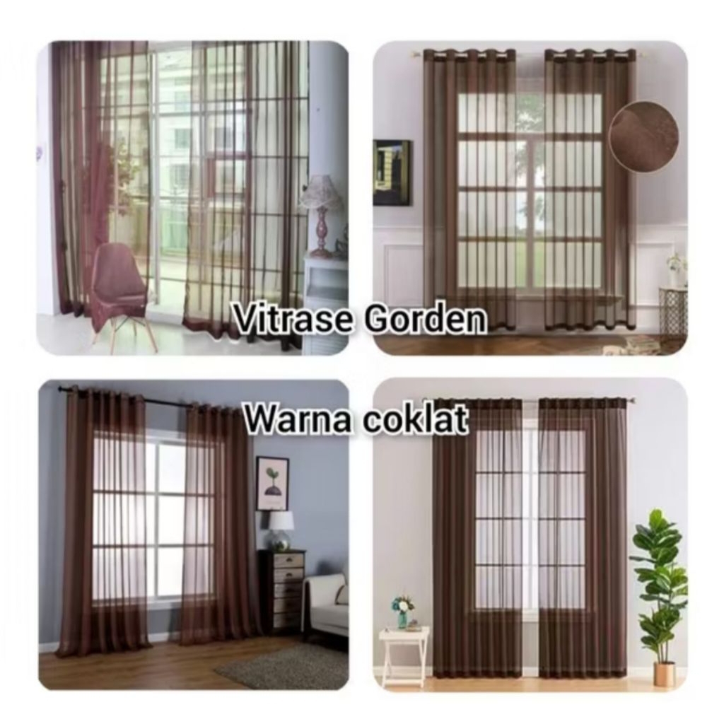 gorden vitrase warna coklat polos Tirai lapisan Hordeng jendela kaca Dalaman gorden Gorden transpara