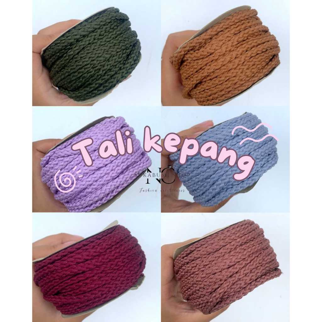 NC - Tali Kepang Tali Kur kepang (5 Meter) 6mm Warna Warni Gelang Gantungan Kunci Tali Pipih Gantung