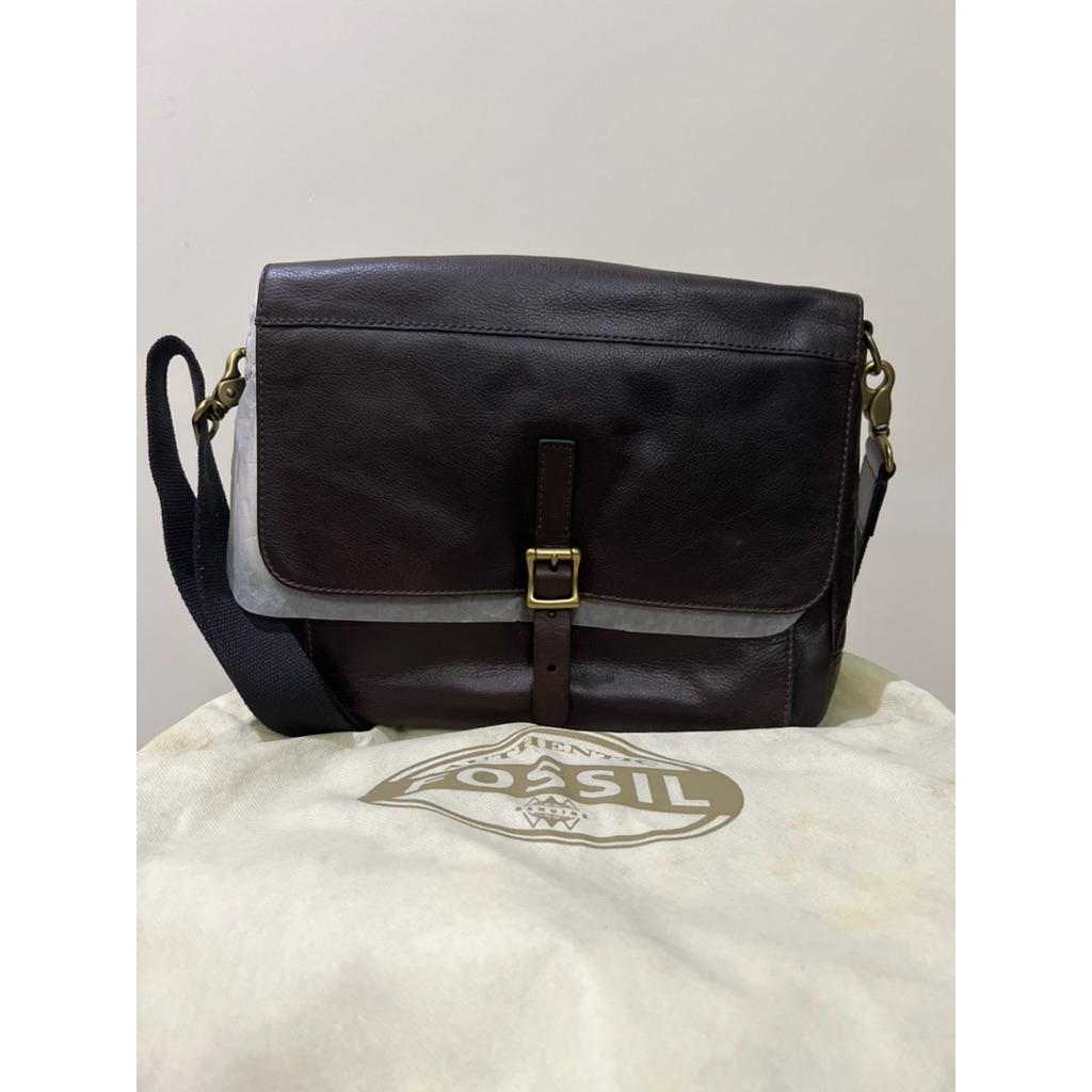 Fossil Defender Leather Messanger Bag Tas Selempang Dark Brown Original