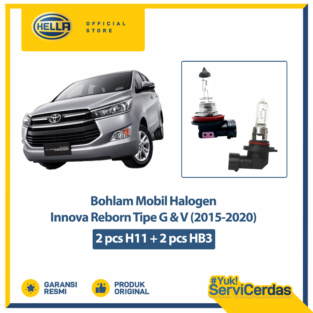 Lampu Mobil Innova Reborn Tipe G dan V 2015 - 2020 H11 (2pcs) HB3 (2pcs) - Bohlam Mobil Hella