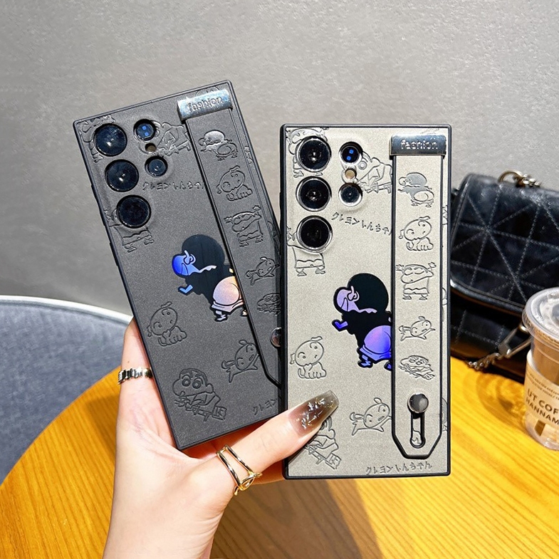 CrashStar Laser Funny Crayon Shin Chan Leather Wristband Phone Case For Samsung Galaxy S25 Ultra S25