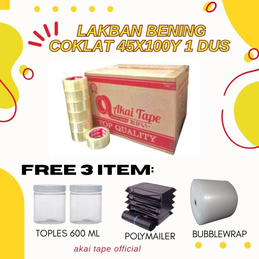 

[Free Gift] Lakban Bening Coklat 45 x 100 yard 1 Dus