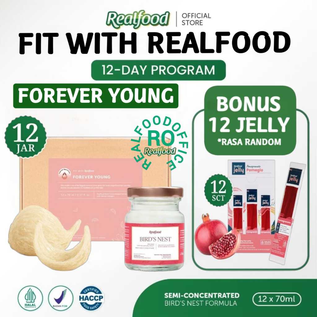 

Realfood Forever Young Kolagen 6 Botol & 12 Botol Bonus Jelly ( Minuman Sarang Burung Walet ) RO