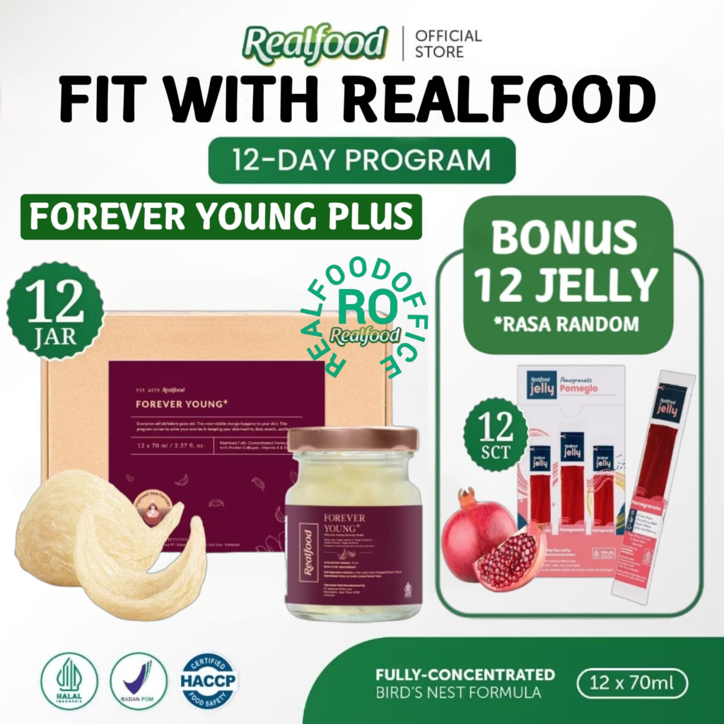 

Realfood Forever Young Plus Kolagen 6 Botol & 12 Botol Bonus Jelly ( Minuman Sarang Burung Walet ) RO