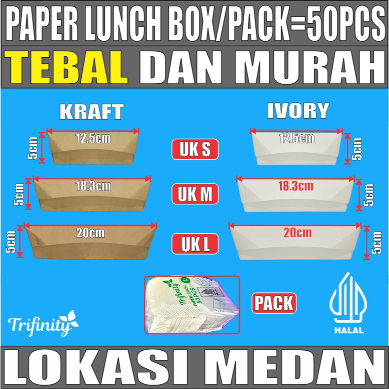 Paper Lunch Box Tebal Putih Uk S M L Kraft Coklat Food Tray Laminasi Kotak Makan Pack Medan