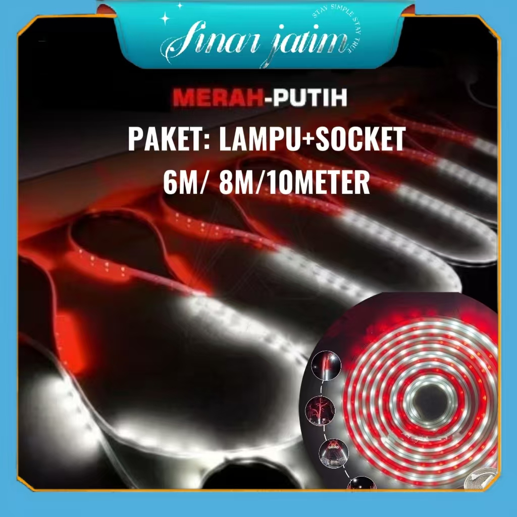 Lampu LED Strip Selang Warna Warni 3528 2835 220V + Adaptor 6~10M Outdoor Led Strip Agustus Lampu Hi