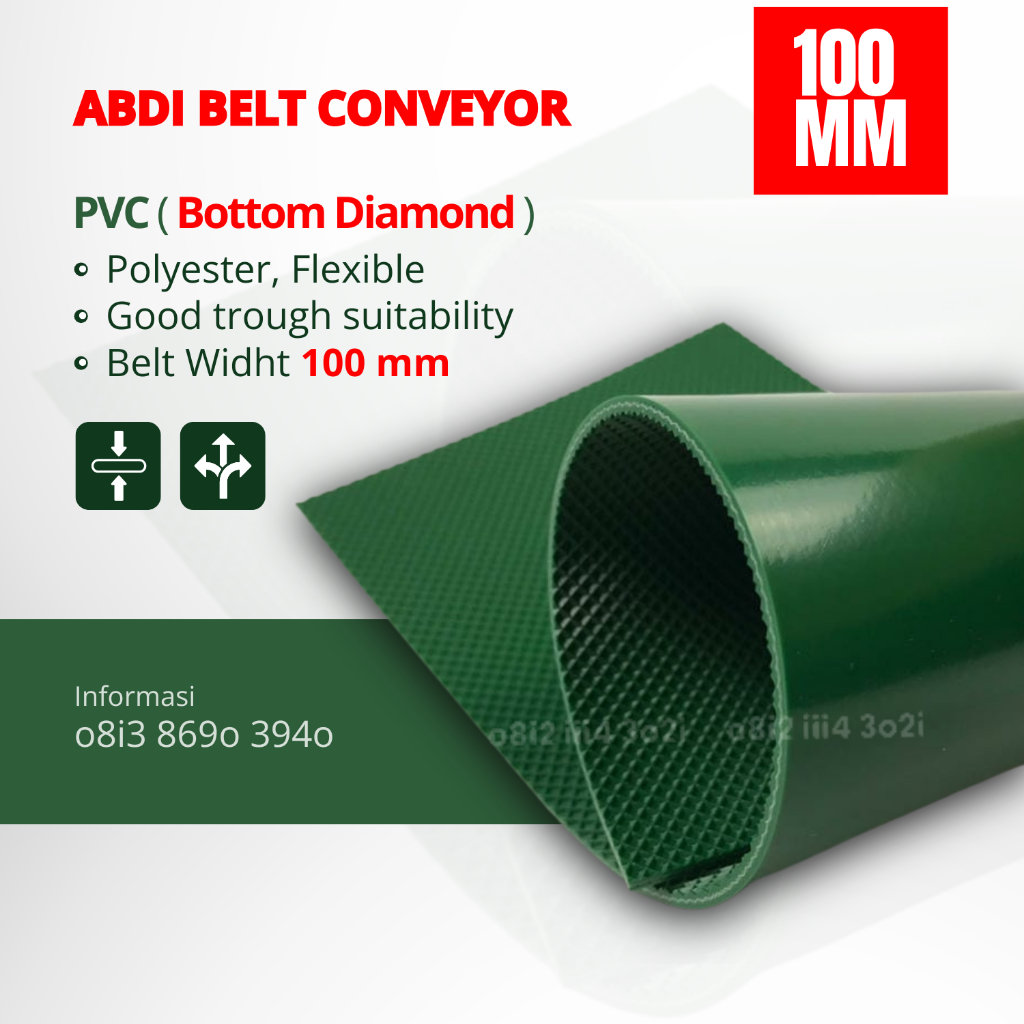 Conveyor Belt Pvc 100 mm ( 3 mm ) Belt Conveyor Pvc Hijau 3 mm Conveyor 10 cm Diamond