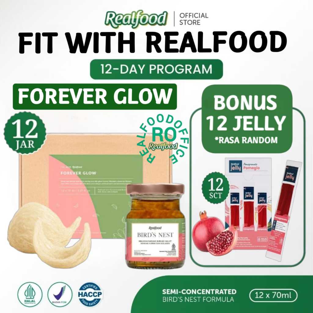 

Realfood Forever Glow Kurma + Kolagen 6 Botol & 12 Botol Bonus Jelly ( Minuman Sarang Burung Walet ) RO
