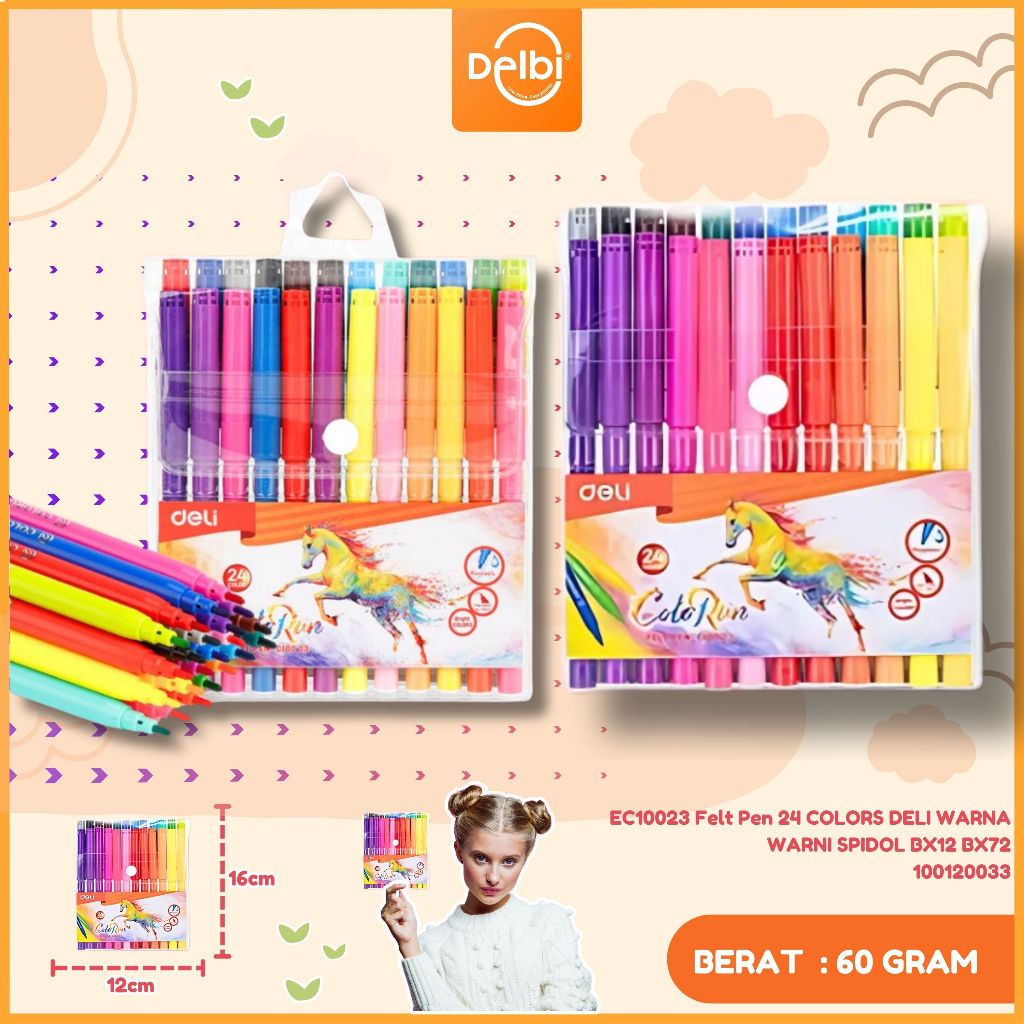 

Deli Spidol Warna - Felt Pen dapat dicuci 1.0mm/24 Warna EC10023 EC10023 Felt Pen 24 COLORS 24 colors