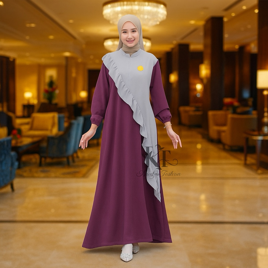 New Livy Dress – Gamis Remaja Kekinian Crinkle Premium (Busui Friendly | Abu Silver