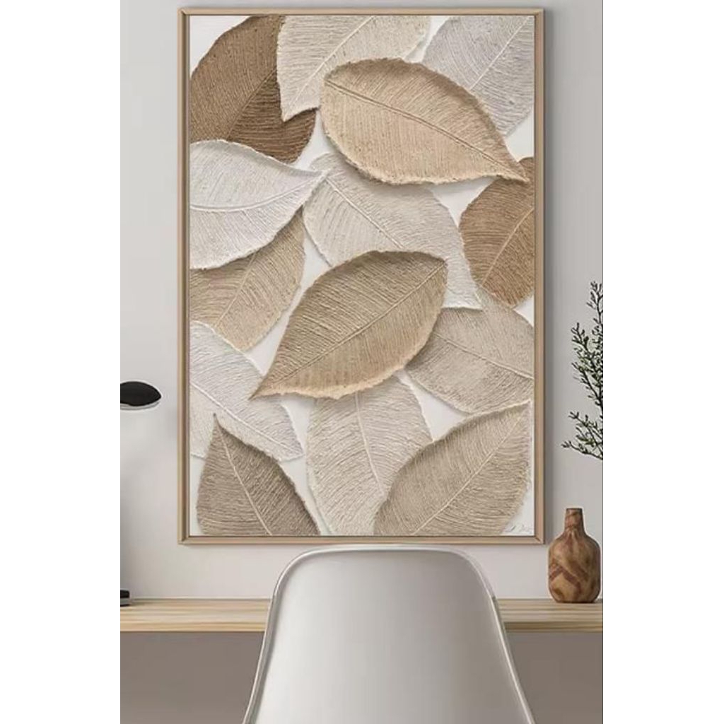 lukisan daun kering tekstur tebal aesthetic pajangan dinding dekorasi ruang tamu