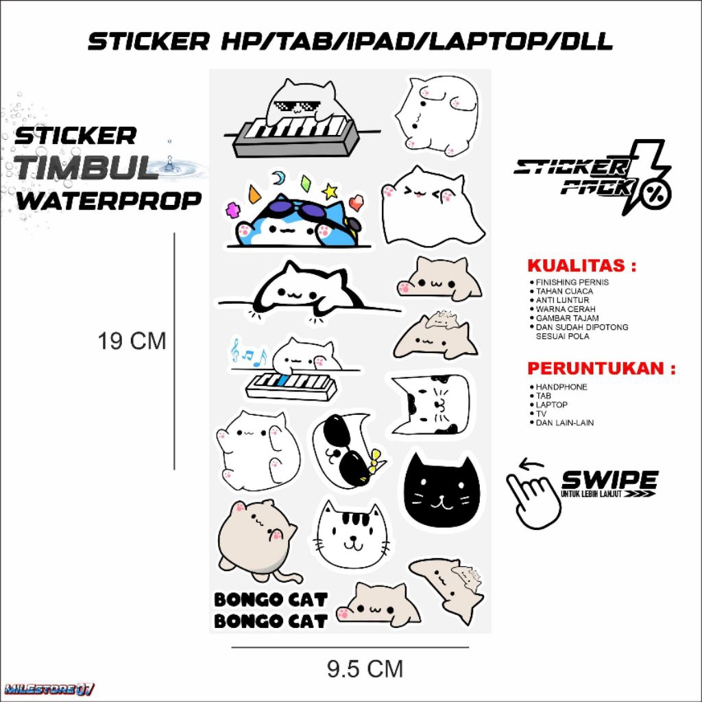 

Stiker pack timbul cat bongo kucing stiker tinggal tempel waterproof untuk hp tab iPad tv kulkas motor dll