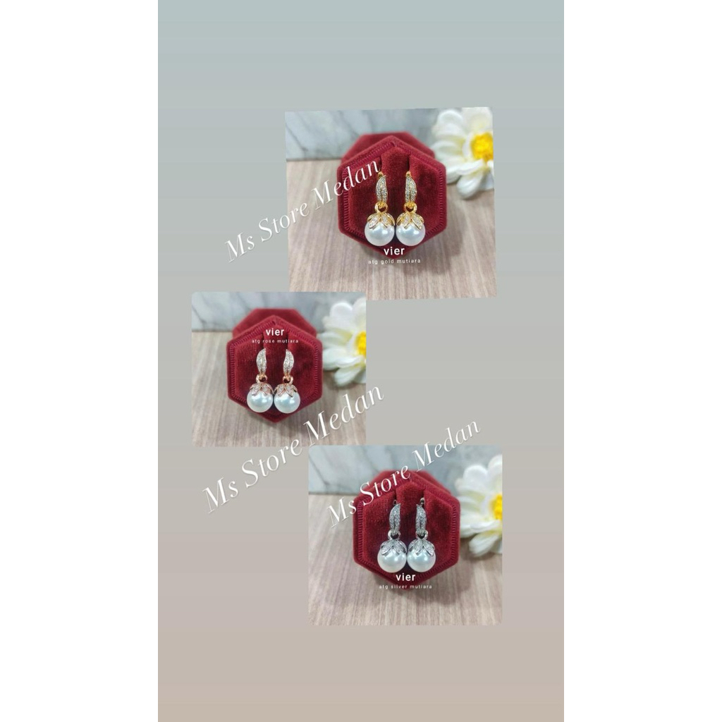 Anting juntai mutiara  replika berlian Eropa cantik super mewah awet tahan lama