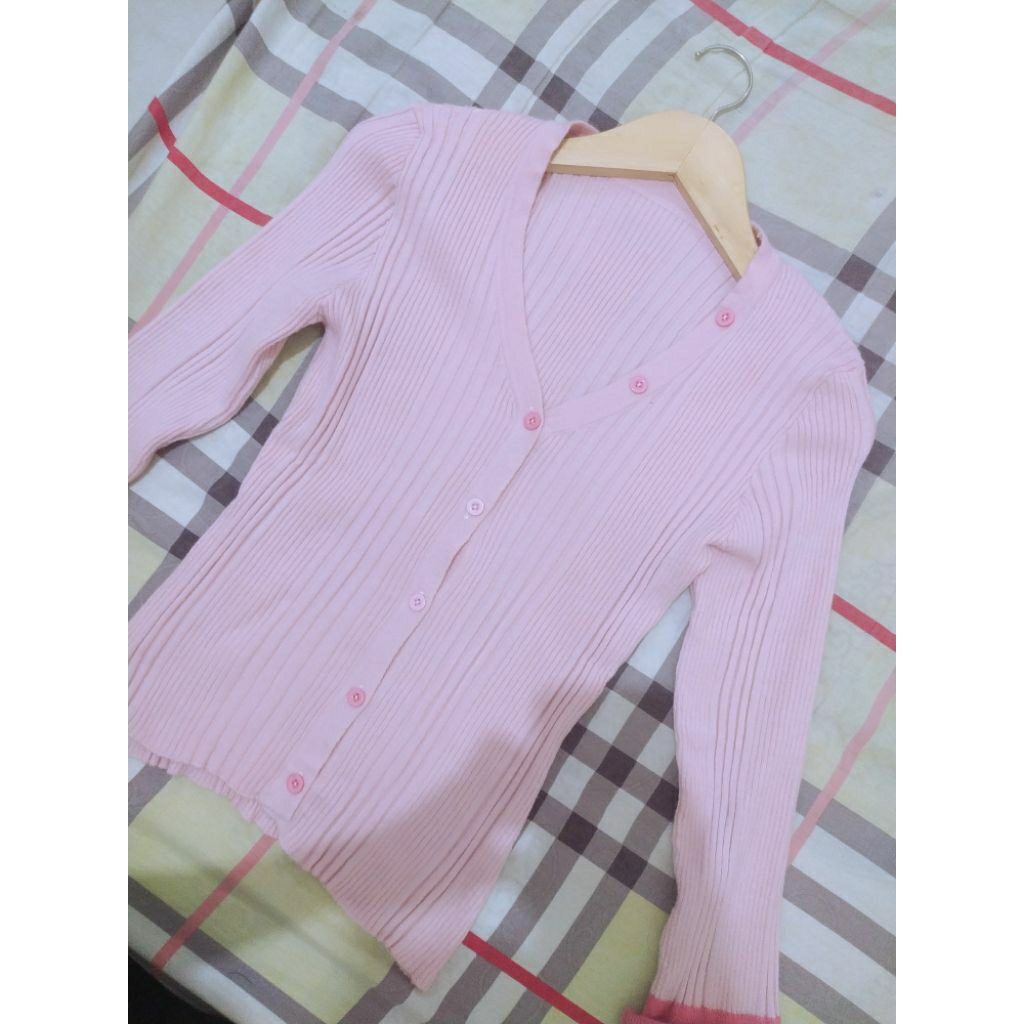 cardigan knit pink kancing lucu