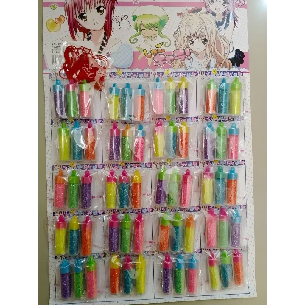 { Isi 60 Pcs/1 Lembar } Mainan Gliter Bubuk Botol Warna Warni