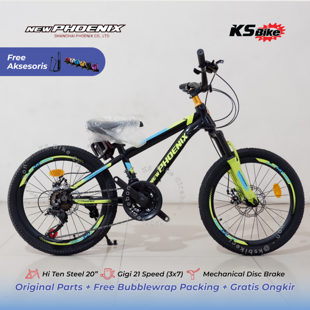 New Phoenix 2706 20 Inch Gigi 7 Speed Rem Cakram Frame Hi Ten Steel Warna Hitam Sepeda Gunung MTB An