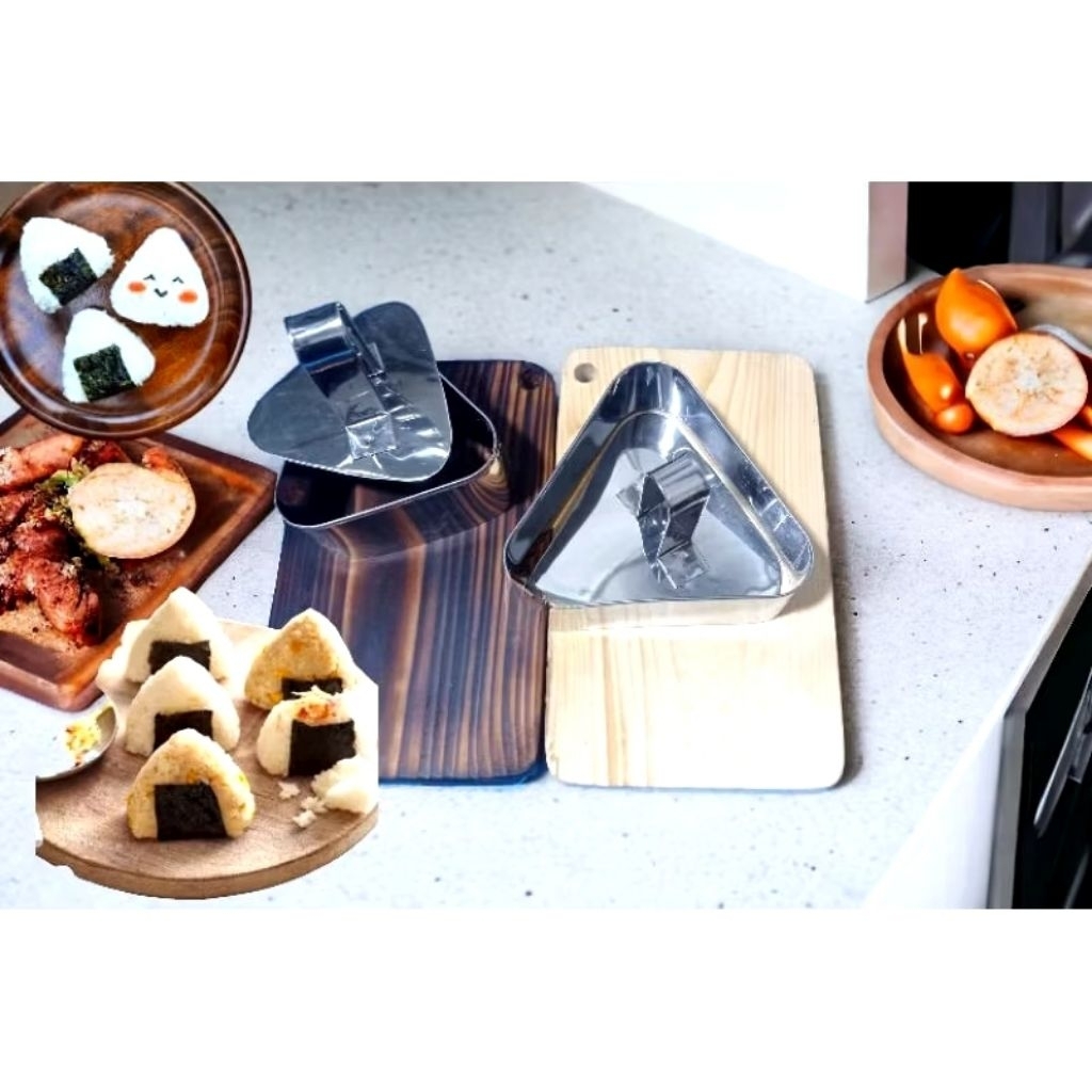 Cetakan onigiri segitiga + penekan Cetakan nasi onigiri stainless