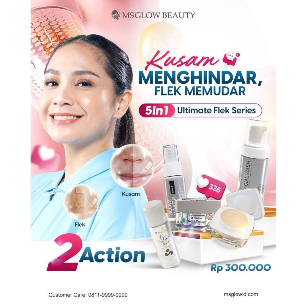 Ms Glow Original Paket Wajah Ultimate Series / Free kapas parfum Pouch / Cream menghilangkan Flek pe
