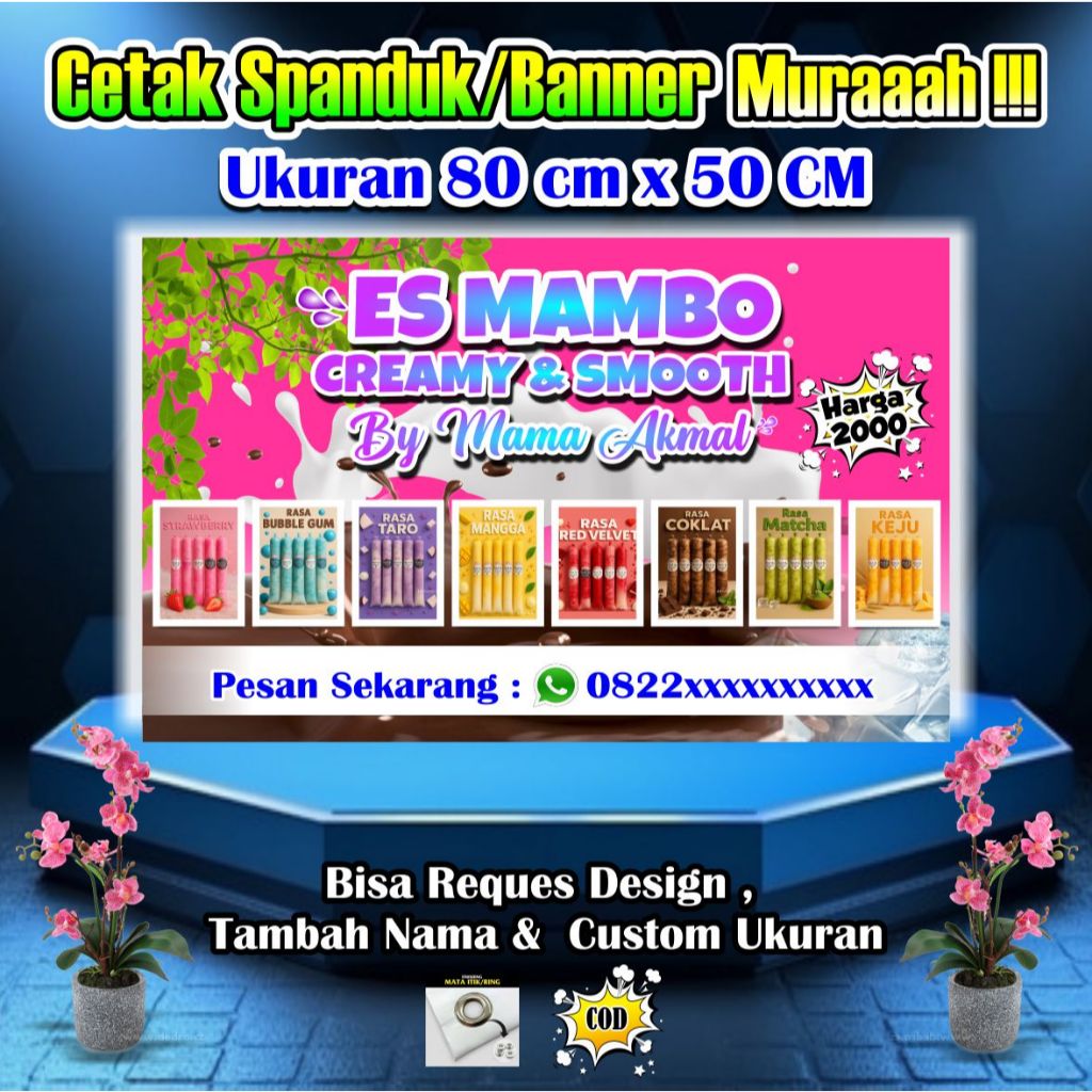 Spanduk Banner Es mambo Ukuran 80 cm x 50 cm