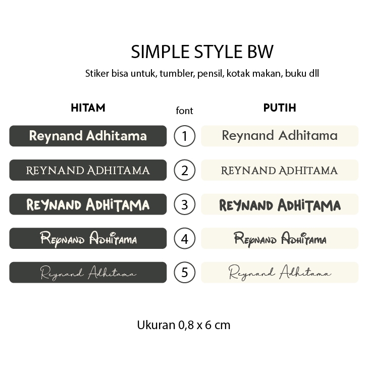 

Stiker Nama Anak Custom - Sticker simple BW- Aesthetic_ Waterproof dan NON waterproof