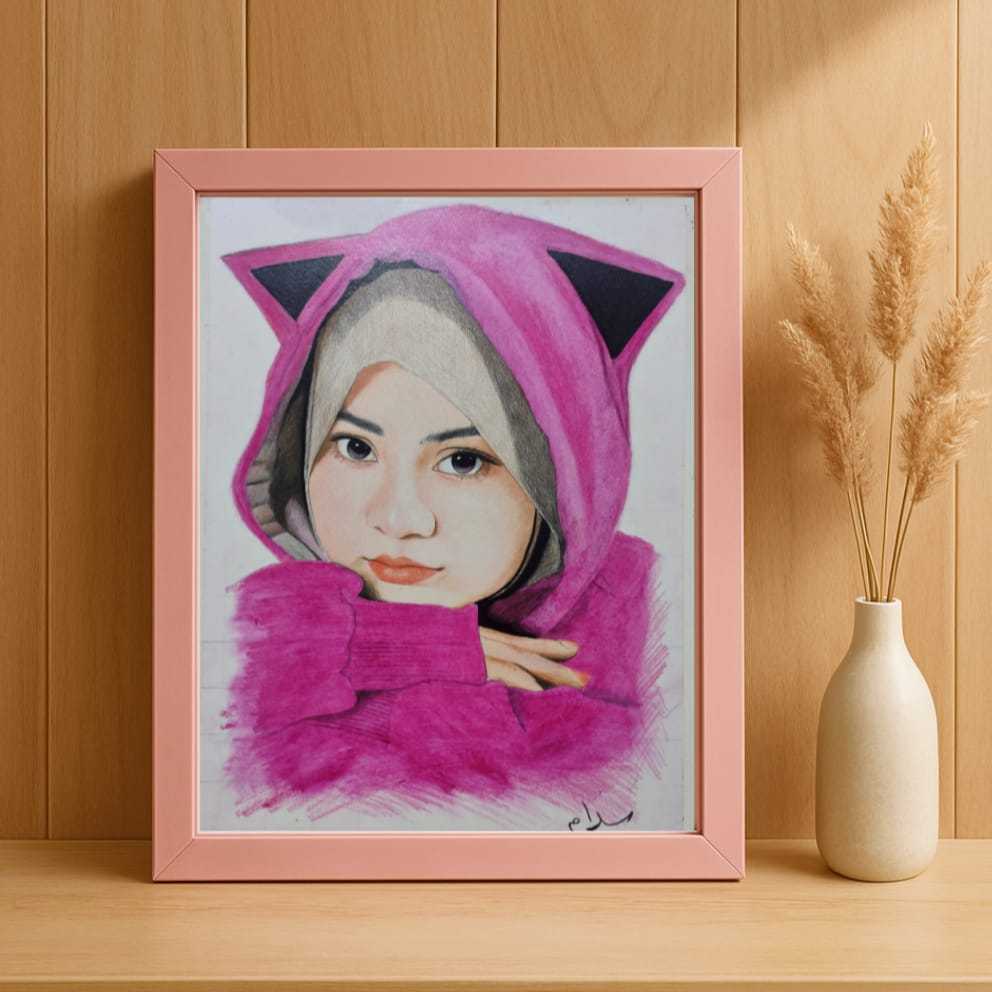 Lukisan / Sketsa Wajah Pensil Full Warna Custom Realistik Detail – Gratis Bingkai / Frame Ukuran A4,