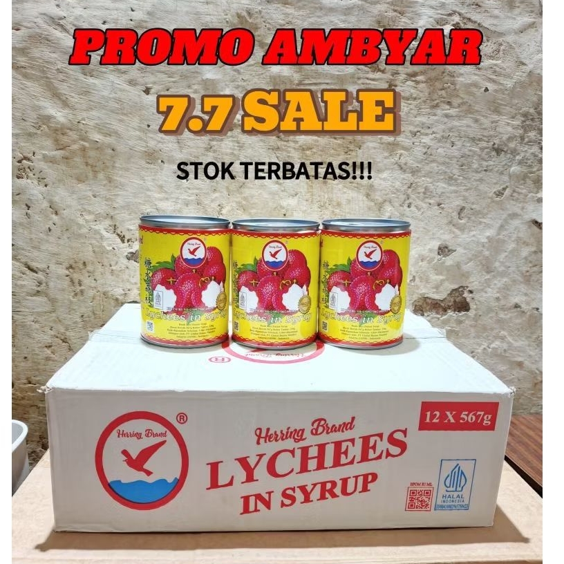 

[EXP 2027] HERRING Lychee in Syrup Can - Leci Kaleng herring / su brand 565gr 1 dus isi 12 kaleng