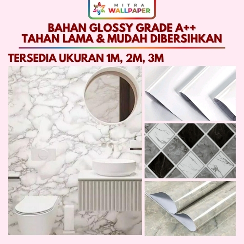 Wallpaper Stiker Dinding Motif Marmer Glossy Black And White Dekorasi Dinding Kamar Tidur Aesthetic