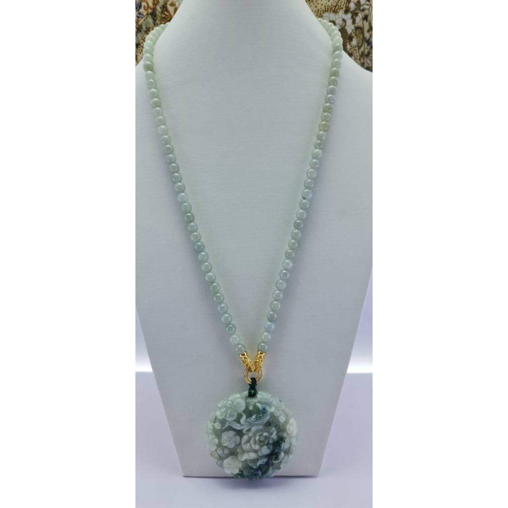 Giok Asli Grade A Kalung Liontin bentuk bunga dan peony DIY