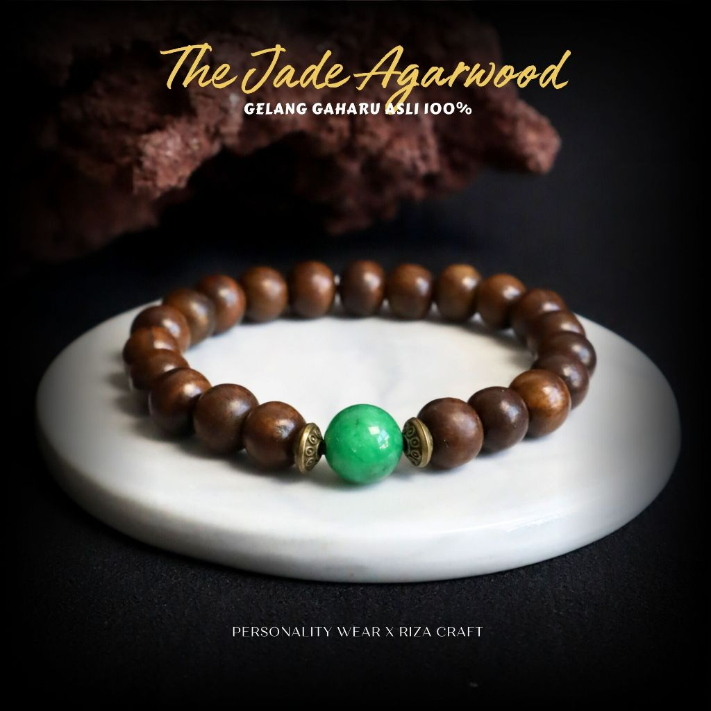 JADE AGARWOOD Gelang Kayu Gaharu ASLI Wangi Original 100% Kalimantan Coklat Hitam mix Giok Hijau Tua