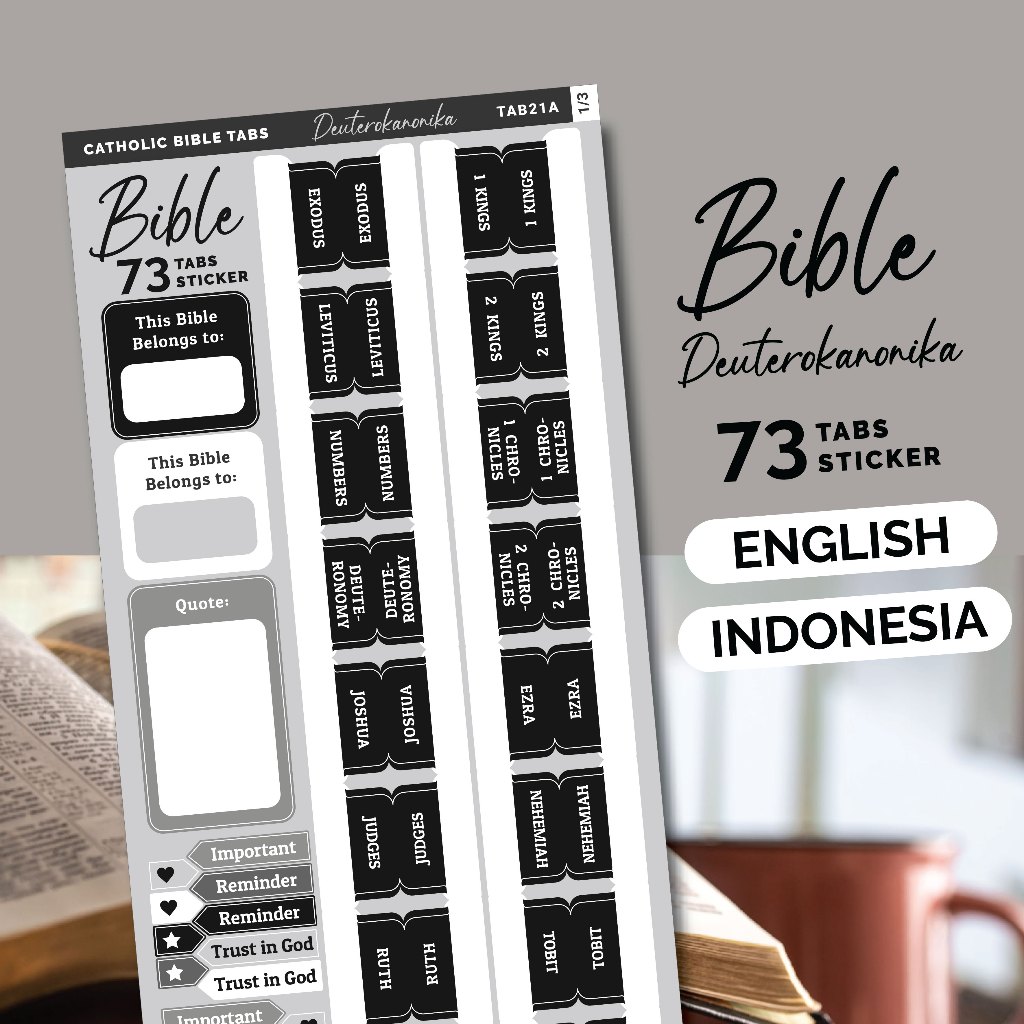 

Stiker Pembatas Buku Alkitab Katolik Deuterokanonika Warna Monokrom Hitam Putih Sticker Party TAB21
