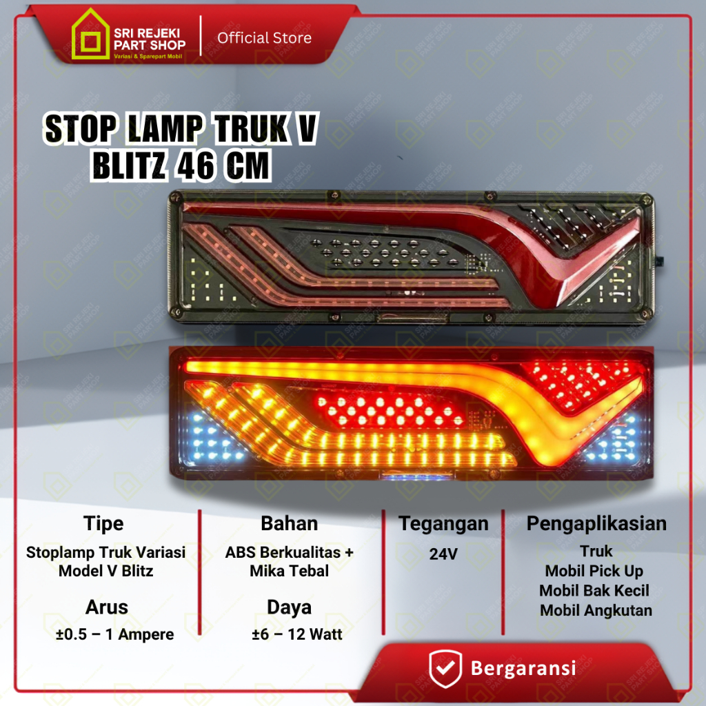 Stop Lamp Truk V Blitz 46 CM Lampu Belakang Truk 12V 24V Lampu Rem 24 Volt Variasi Stop Lampu Truk