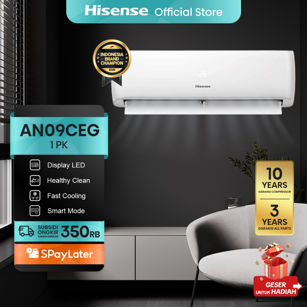 Hisense AC AN09CEG Standard 1 PK Dingin Kilat Cocok Untuk Kamar Tidur Pendinginan Super Cepat 3 Meni