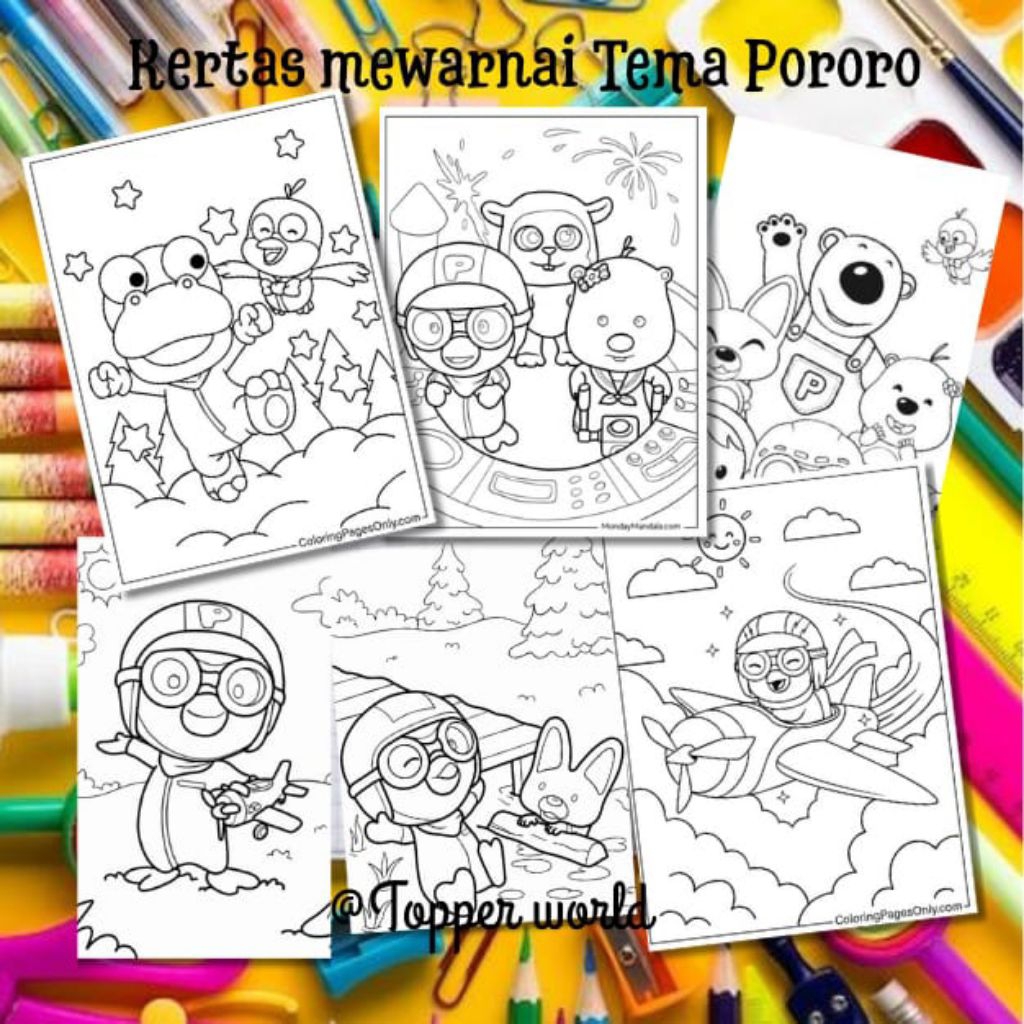 

20 LEMBAR KERTAS MEWARNAI ANAK TEMA PORORO (READY LANGSUNG KIRIM)