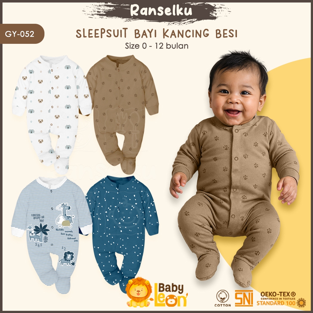 BABY LEON Sleepsuit Bayi Baby Sleepsuit COTTON GY-052 Jumsuit Bayi Laki-Laki Perempuan Jumper