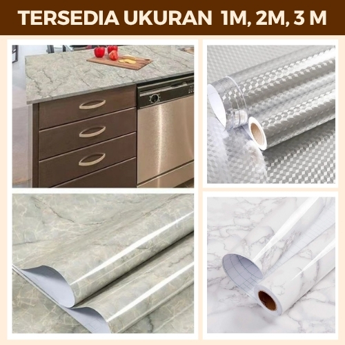 Wallstiker Wallpaper Dinding Dapur Motif Marmer Putih Polos Glossy Walpaper Dindin Granit Anti Air
