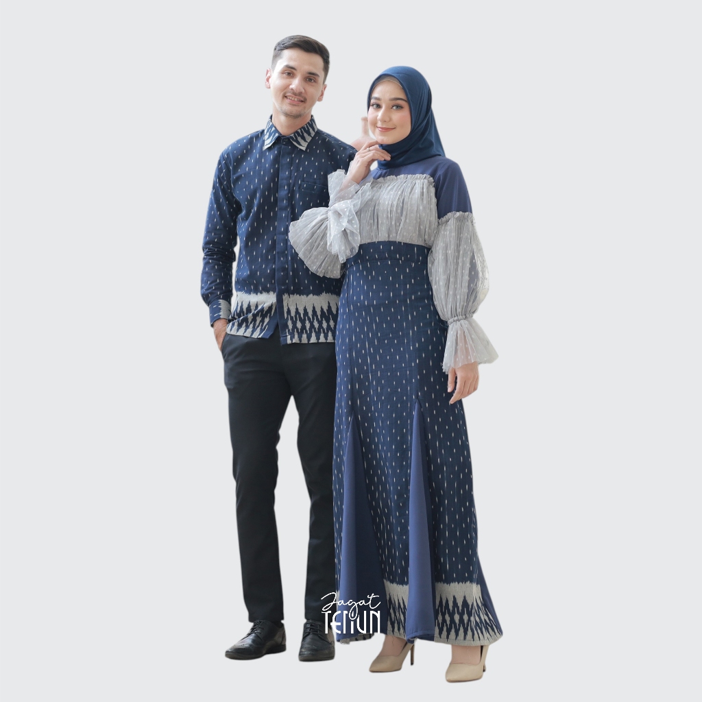 Jagat Tenun Set Couple Baju Kondangan Kain Tenun Navy - Baju Lebaran Tenun Troso Premium