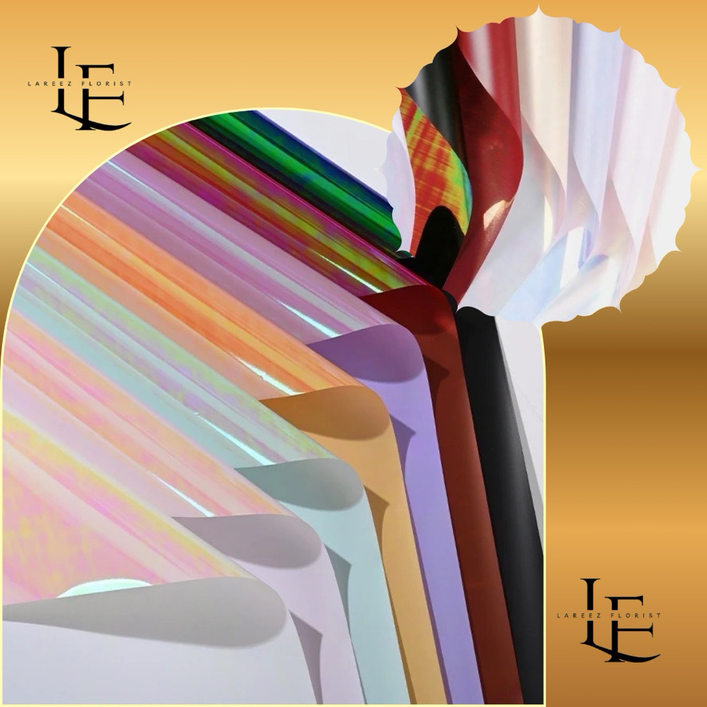 

[1 PACK/ 20 LEMBAR] Flower Wrapping Paper Bicolor Solid Hologram Pastel Cellophane Waterproof Kertas Bungkus Pembungkus Bouquet Bucket Bunga Metalik Metallic Anti Air