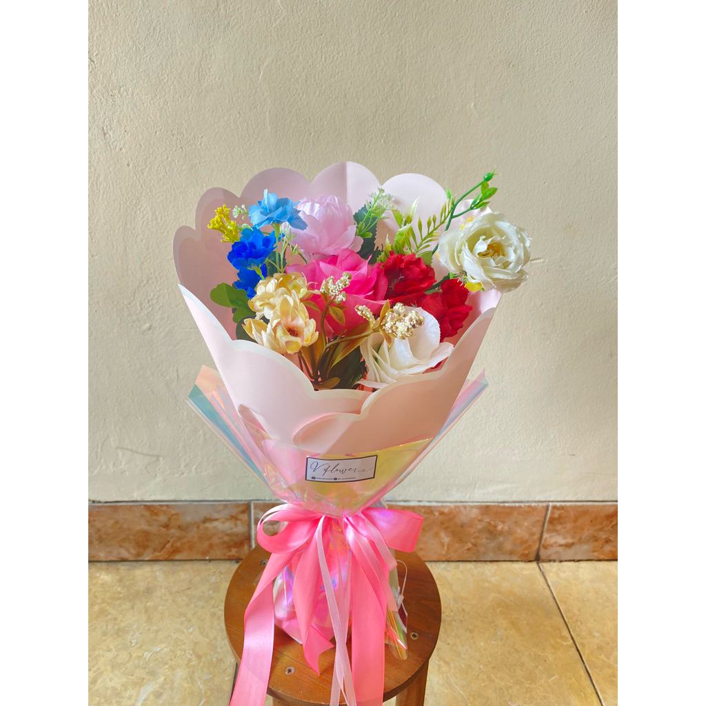 

buket bunga hadiah pink Vflower