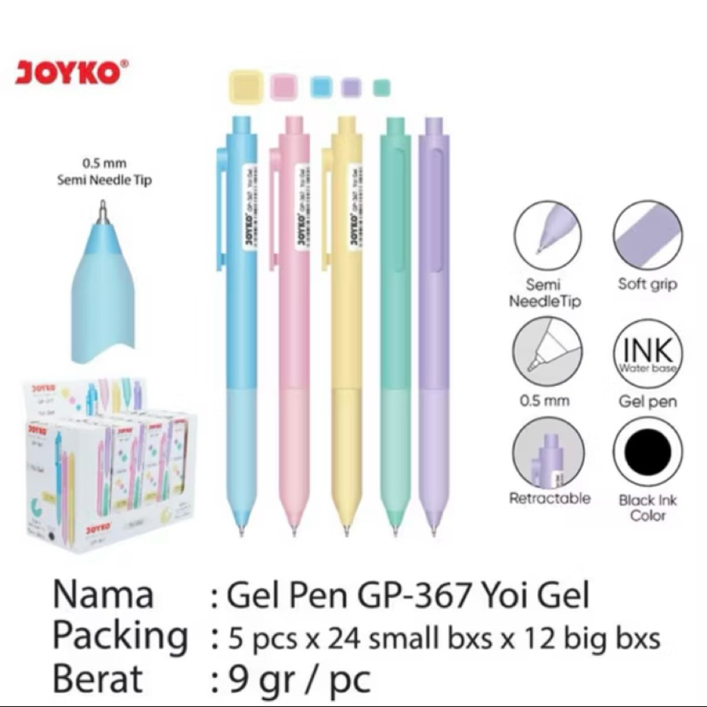 

Gel Pen Joyko Yoi Gel GP 367 Case Pastel / Gelpen Yoi GP367 0.5 mm Cetek ( 5 Pcs ) Tinta Warna Hitam
