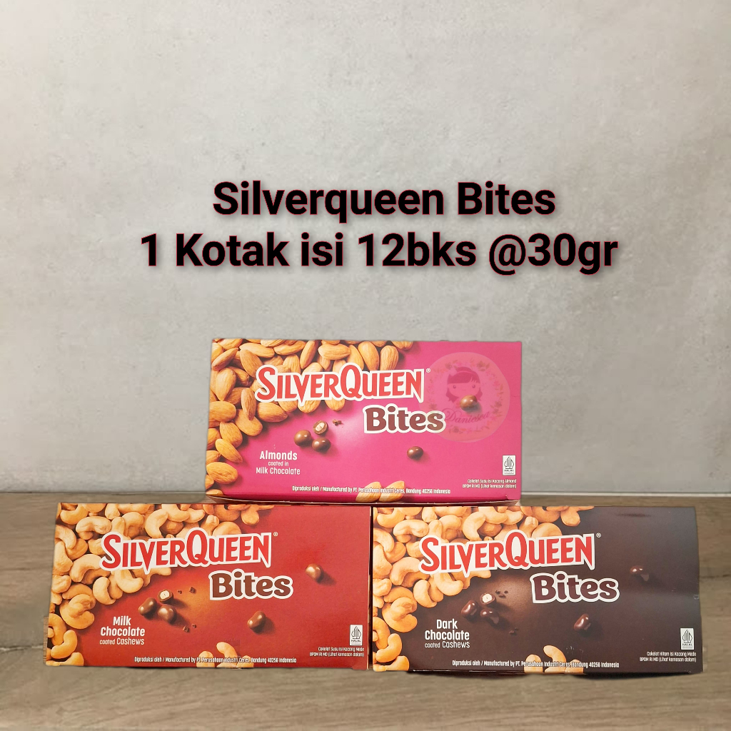 

Silverqueen bites 30 gr Isi 12 bungkus almond cashew dark ( ds bgr )