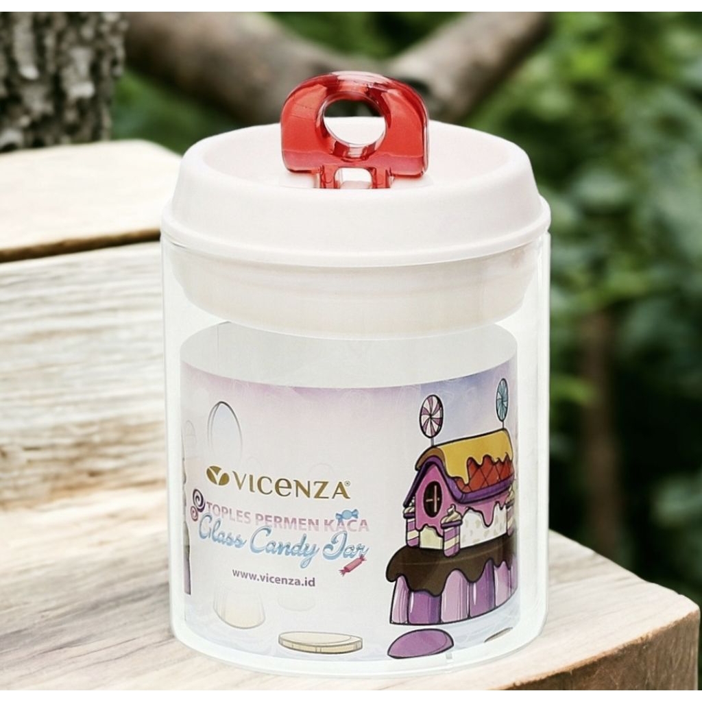 Toples Kaca VICENZA GB452 MERAH, tinggi 14 cm dan vol 1050 ml, bentuk candy jar Vicenza unik, kedap 