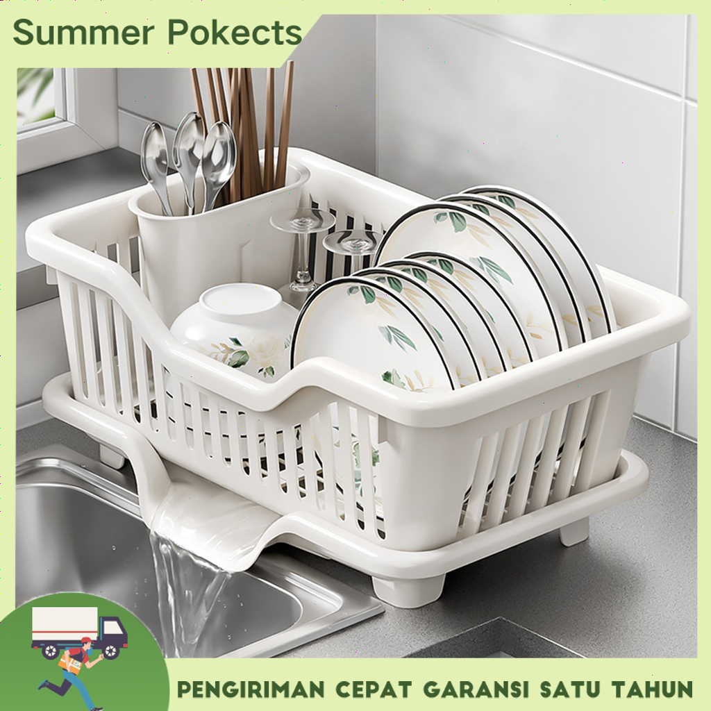 Rak Piring Plastik Rak Cuci Piring Wastafel Keranjang Kolong Dapur Multifungsi Rak Pengering Piring 