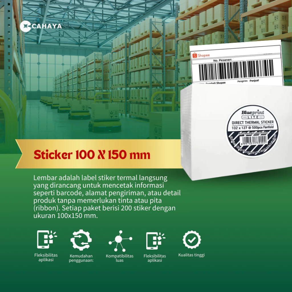

habis Share: 0 Cahaya Blueprint LITE Direct Thermal Sticker 100x150 @200pcs