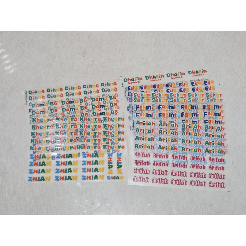 

Sticker DTF Baju Print Label Nama Anak Custom