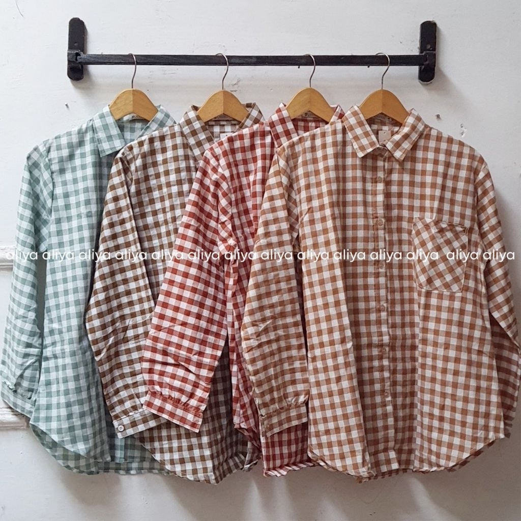 Kemeja Wanita Lengan Panjang Zaina Kemeja Katun Yanded Motif Kotak-Kotak Jumbo Kekinian